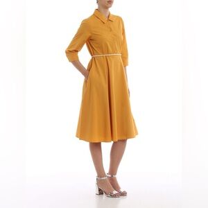 MaxMara golden yellow cotton poplin fit-and-flare shirt dress with pockets